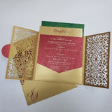 Gold & Red Gate Fold Regal Laser Cut Invitation: M1-115