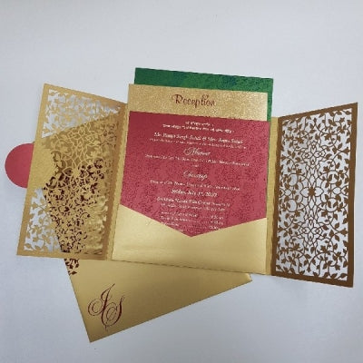 Gold & Red Gate Fold Regal Laser Cut Invitation: M1-115