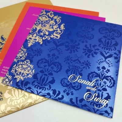 Damask Designed Indian Wedding Cards with Rhinestones: W-1743