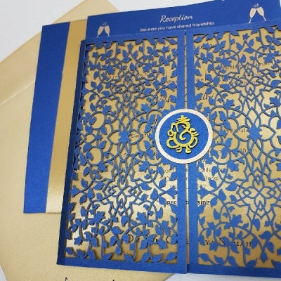 Blue Gate Fold Laser Cut Invitation : T1-7002