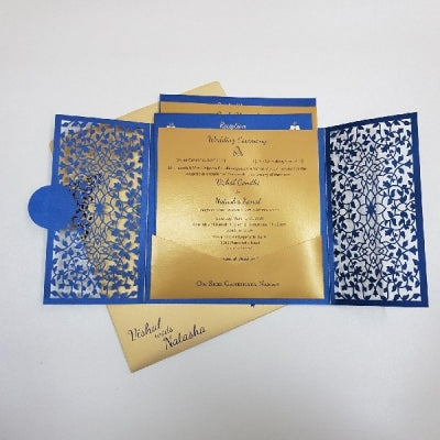 Blue Gate Fold Laser Cut Invitation : T1-7002