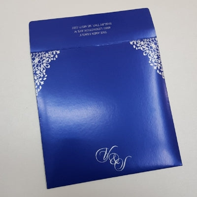 Blue & Silver Gate Fold Laser Cut Wedding Invitation: W-057
