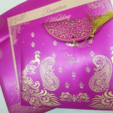 Embossed Hot Pink & Gold Peacock Theme Wedding Cards: W-1111