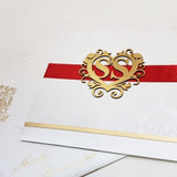 White Indian Wedding Invitation with Maroon Ribbon and 3d Heart Motif: J-270