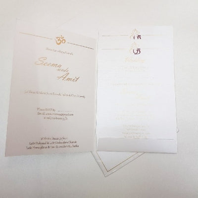 White Ganesha Elegant Hindu Wedding Invite: W-1152