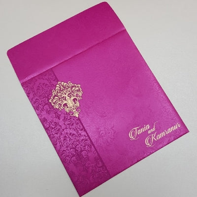 Hot Pink & Gold Tri Fold Indian Wedding Invitation: W-823