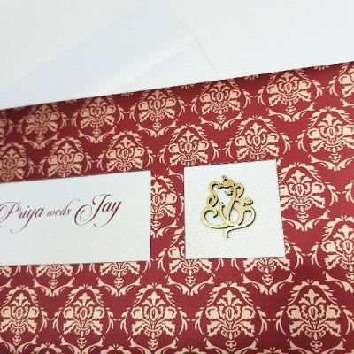 Maroon Pocket Invitation with 3D Motif: W-1237