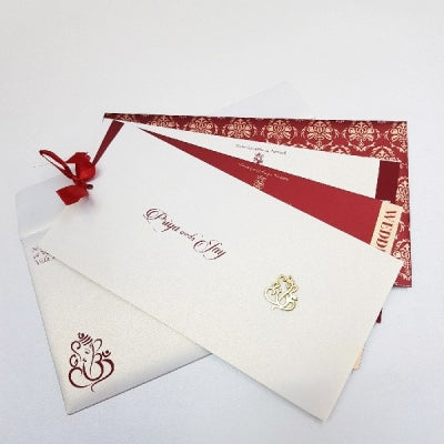 Maroon Pocket Invitation with 3D Motif: W-1237