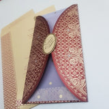 Gate Fold Maroon & Gold Invitation with Vellum Leaf and Gold Sticker: W-1112