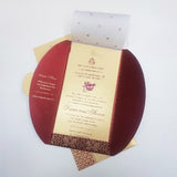 Gate Fold Maroon & Gold Invitation with Vellum Leaf and Gold Sticker: W-1112