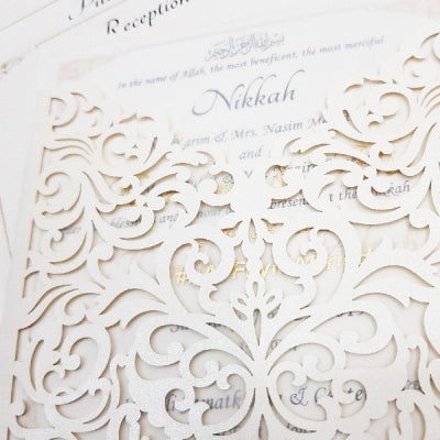 White Pocket Style Laser Cut Invitation: L-401