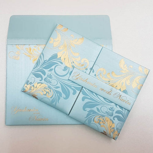 Tiffany Blue & Gold Color Hardbound Magnetic Indian Wedding Invitation: T5-1143