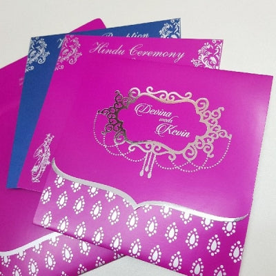 Hot Pink & Silver Foiled Indian Wedding Card: R-2021
