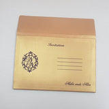 White, Gold & Blue Color Custom Handcrafted Hardbound Padded Invitation with Satin Ribbon & Laser-cut Wooden Emblem: T5-019