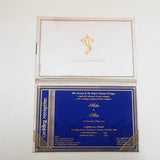 White, Gold & Blue Color Custom Handcrafted Hardbound Padded Invitation with Satin Ribbon & Laser-cut Wooden Emblem: T5-019