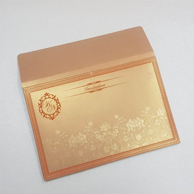 Custom Handmade Padded Invitation with Satin Ribbon & Laser-cut Wooden Emblem: T5-021