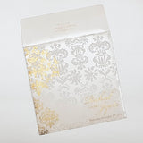 White & Gold Color Square Indian Wedding Invitation with Damask Design: W-1049