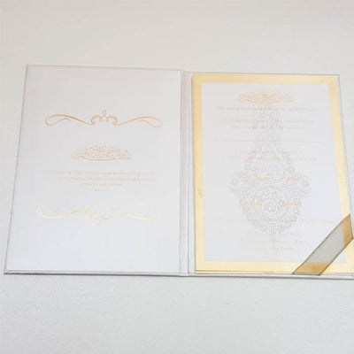 Handcrafted White & Gold Hardbound Indian Wedding Invitation: T6-2030