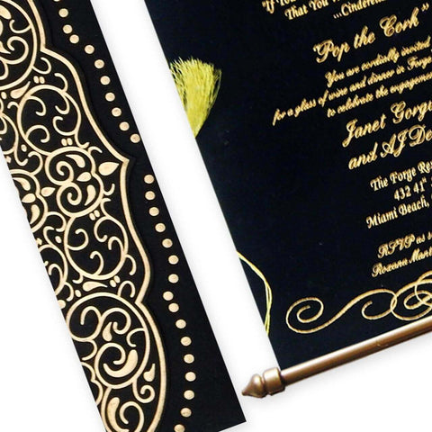 Matt Finish Paper With Black Velvet Fabric Scroll Invitation T1-517