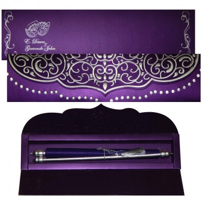 Shimmery Finish Paper Box With Velvet Fabric Scroll Invite T1-518
