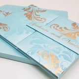 Tiffany Blue & Gold Color Hardbound Magnetic Indian Wedding Invitation: T5-1143