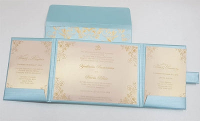 Tiffany Blue & Gold Color Hardbound Magnetic Indian Wedding Invitation: T5-1143