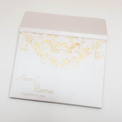 Handmade White & Gold Magnetic Gate Fold Padded Indian Wedding Invitation : T5-1146